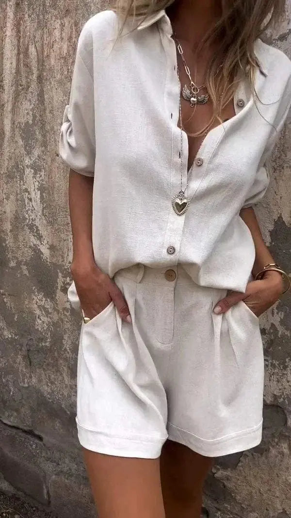 Ensemble Deux Pièces Femme | Chemise en Lin & Shorts au Look Estival