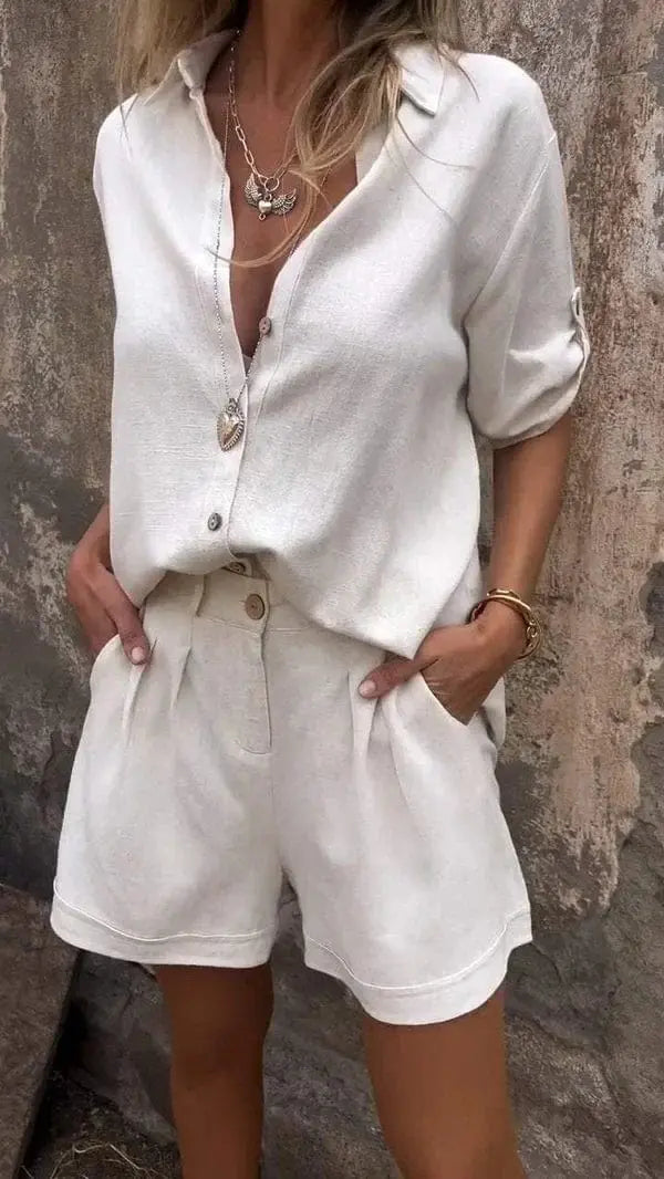 Ensemble Deux Pièces Femme | Chemise en Lin & Shorts au Look Estival