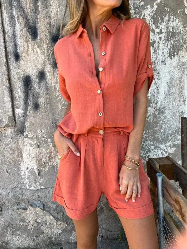 Ensemble Deux Pièces Femme | Chemise en Lin & Shorts au Look Estival