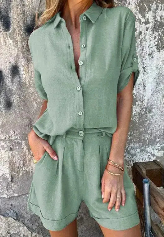 Ensemble Deux Pièces Femme | Chemise en Lin & Shorts au Look Estival