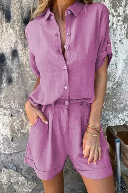 Ensemble Deux Pièces Femme | Chemise en Lin & Shorts au Look Estival