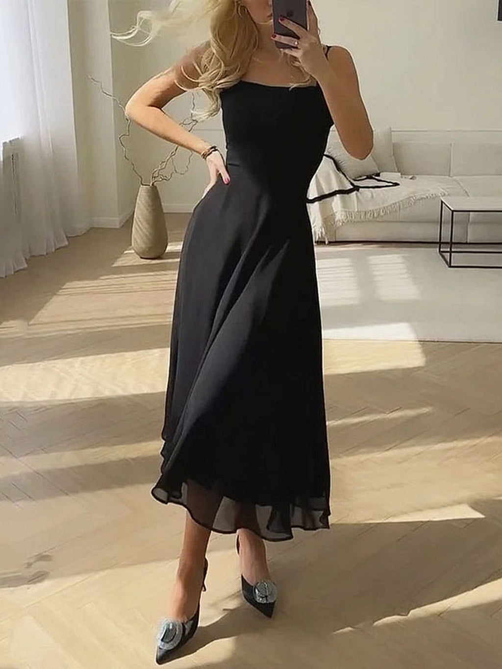 Robe Midi pour Invité de Mariage Femme | Encolure Carrée A-Ligne