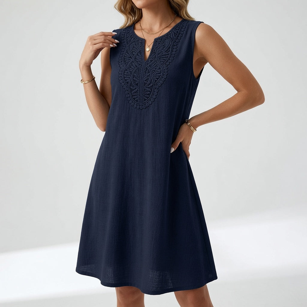 Greteph | Robe midi élégante avec décolleté brodé