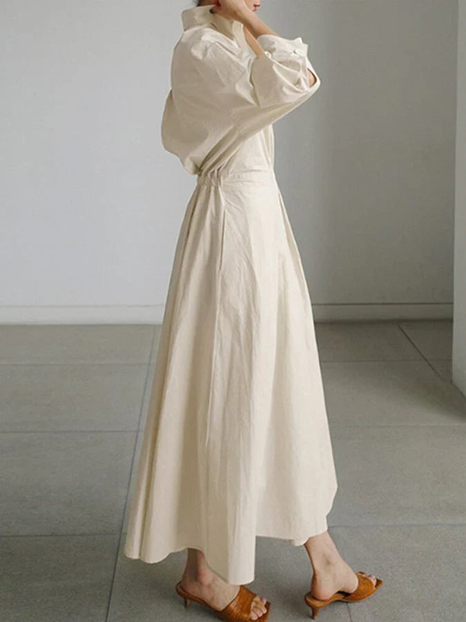 Robe Maxi Femme | Élégante avec Plis et Manches Bouffantes