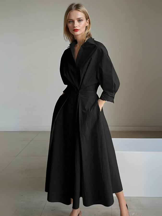 Robe Maxi Femme | Élégante avec Plis et Manches Bouffantes