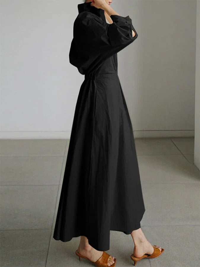 Robe Maxi Femme | Élégante avec Plis et Manches Bouffantes