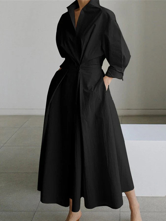Robe Maxi Femme | Élégante avec Plis et Manches Bouffantes