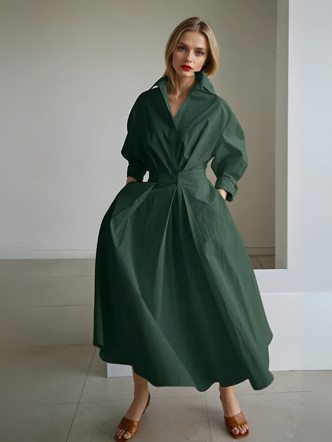Robe Maxi Femme | Élégante avec Plis et Manches Bouffantes