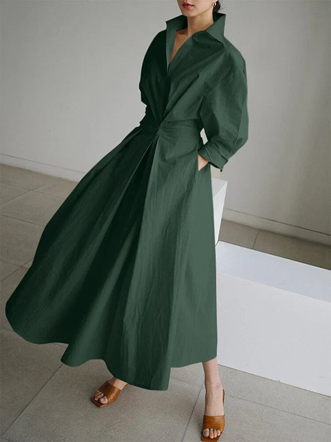 Robe Maxi Femme | Élégante avec Plis et Manches Bouffantes