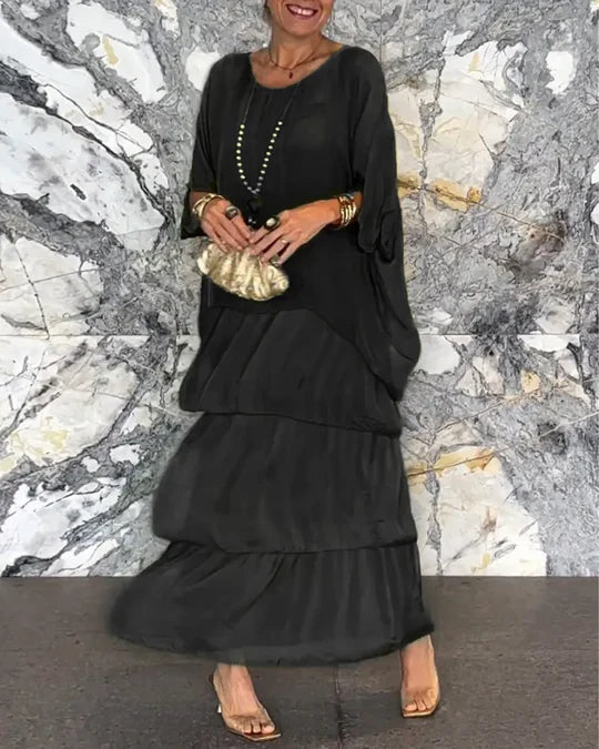 Robe Maxi Femme | Robe à volants fluide avec manches chauve-souris