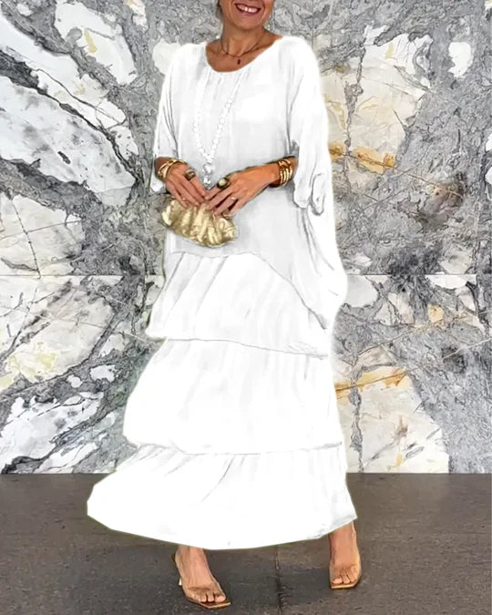 Robe Maxi Femme | Robe à volants fluide avec manches chauve-souris