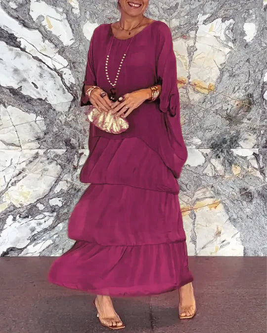 Robe Maxi Femme | Robe à volants fluide avec manches chauve-souris