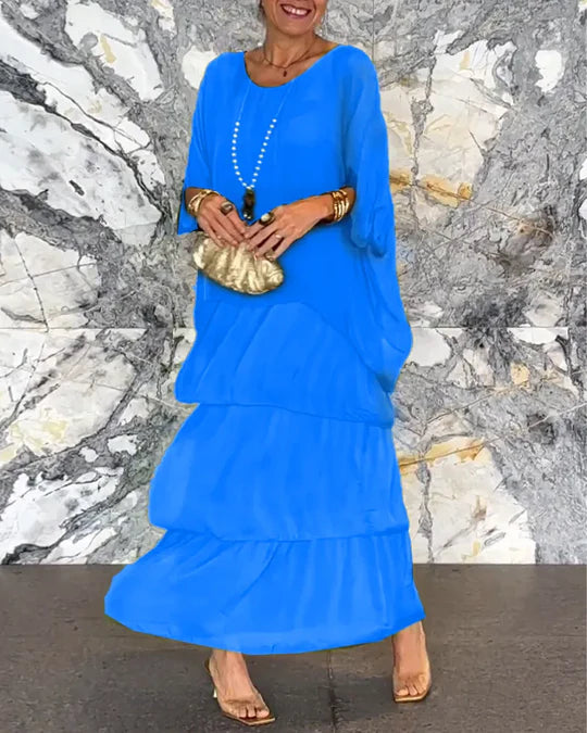 Robe Maxi Femme | Robe à volants fluide avec manches chauve-souris