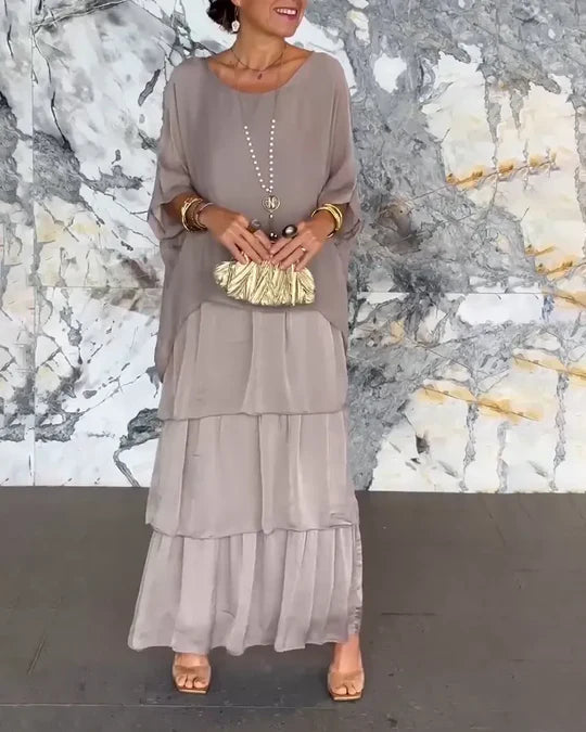 Robe Maxi Femme | Robe à volants fluide avec manches chauve-souris