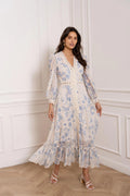 Maxi robe femme | Motif floral avec détails en dentelle et ourlet volanté