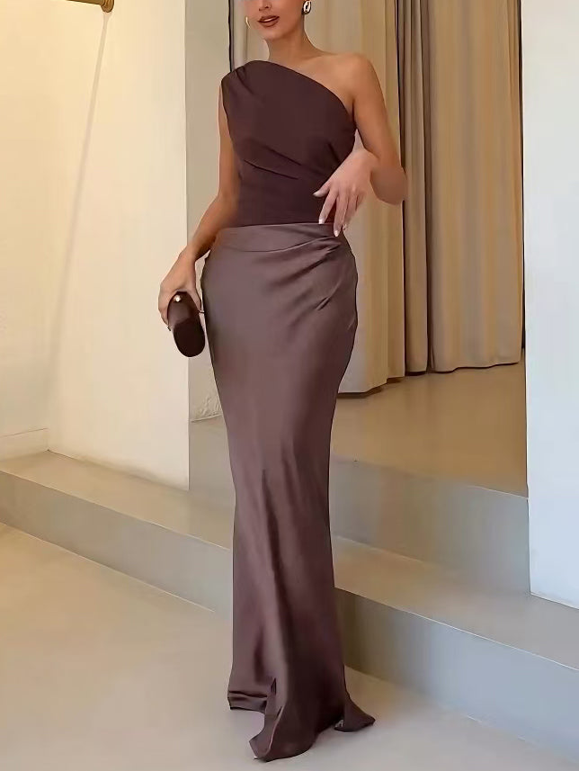 Robe Maxi Femme | Design à Une Épaule & Coupe Satinée Sculptante