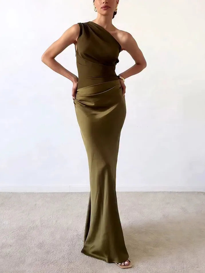 Robe Maxi Femme | Design à Une Épaule & Coupe Satinée Sculptante