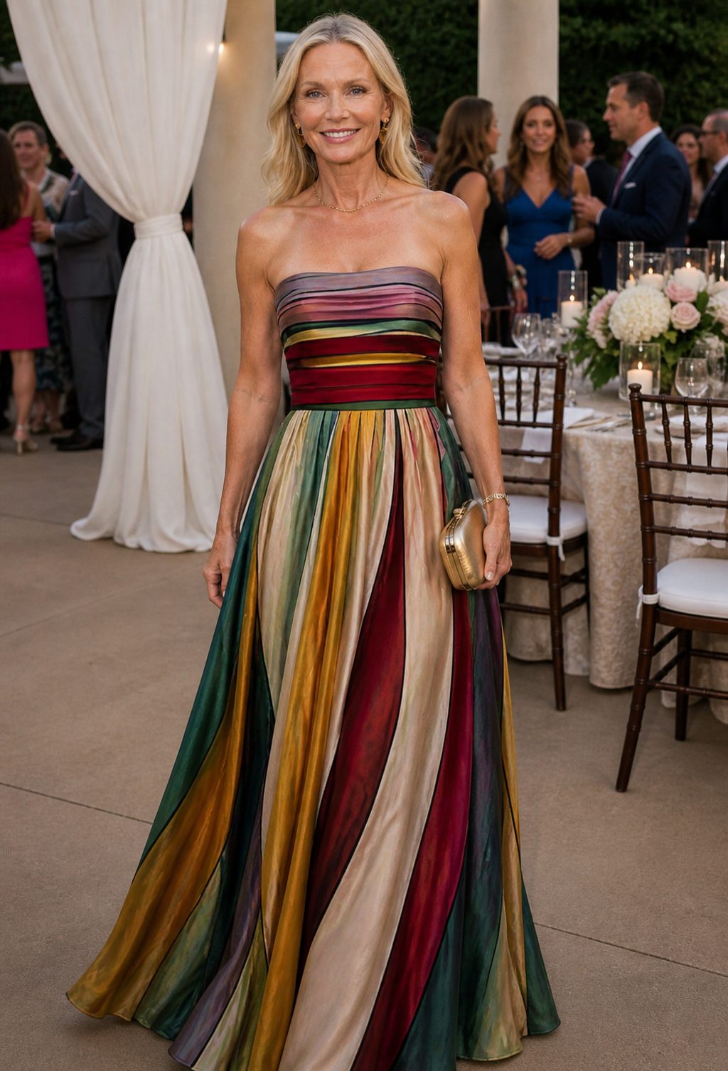 Robe Maxi Femme | Bandeau sans Bretelles & Jupe à Rayures Multicolores