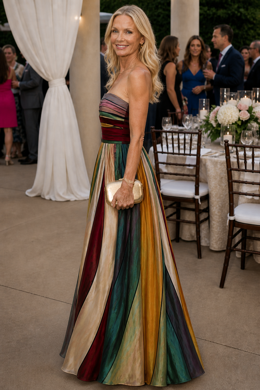 Robe Maxi Femme | Bandeau sans Bretelles & Jupe à Rayures Multicolores