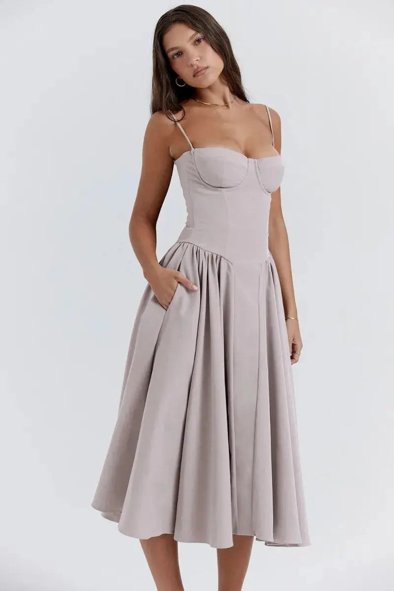 Robe Midi Femme | Haut Corset & A-Ligne Romantique