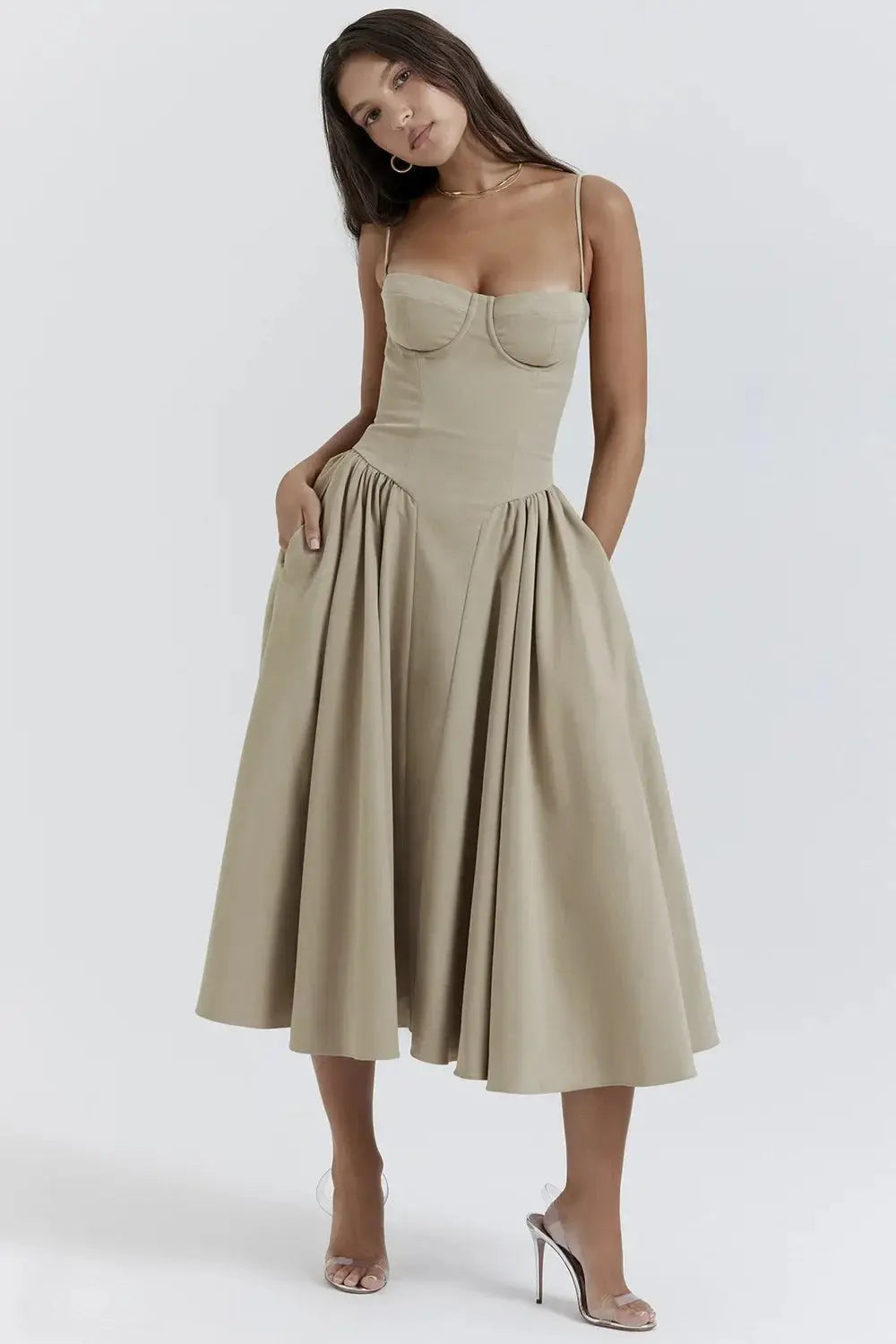 Robe Midi Femme | Haut en Corset & A-Ligne Romantique