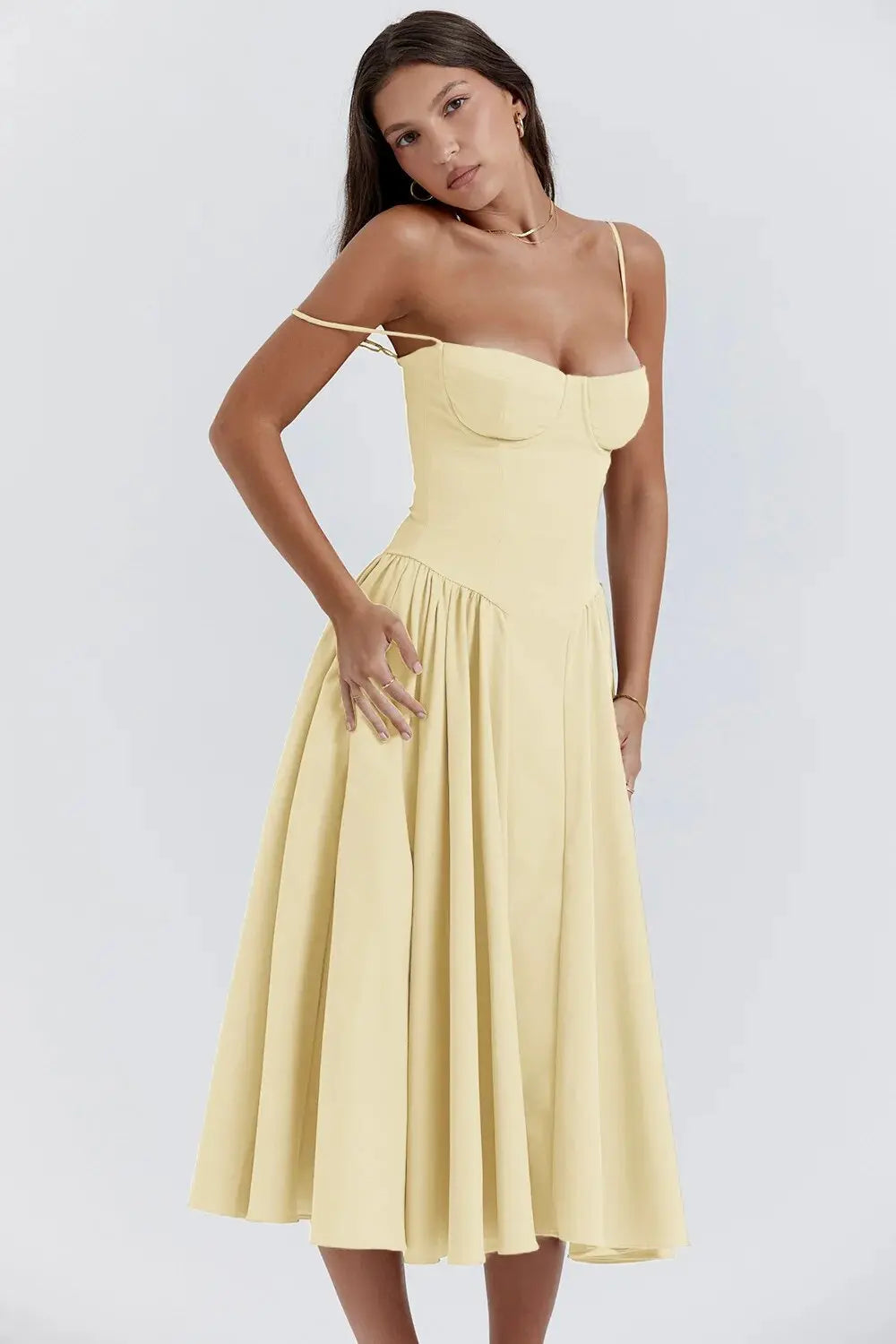 Robe Midi Femme | Haut en Corset & A-Ligne Romantique