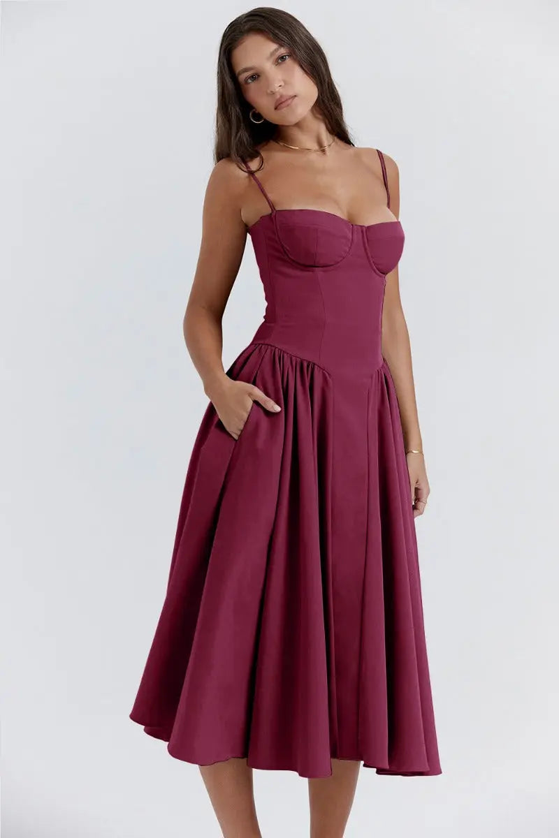 Robe Midi Femme | Haut Corset & A-Ligne Romantique
