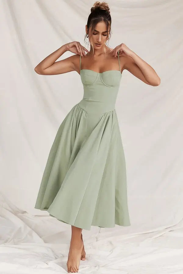 Robe Midi Femme | Haut en Corset & A-Ligne Romantique