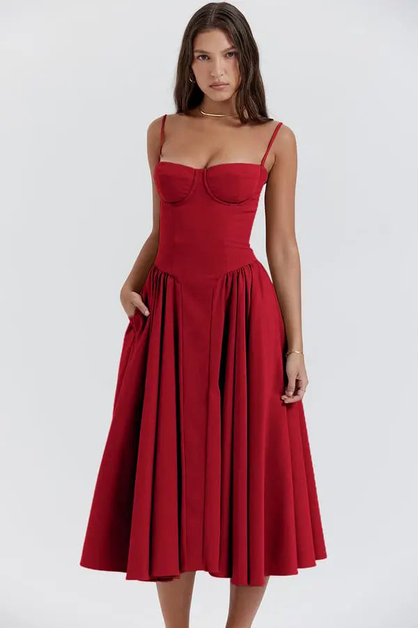 Robe Midi Femme | Haut Corset & A-Ligne Romantique
