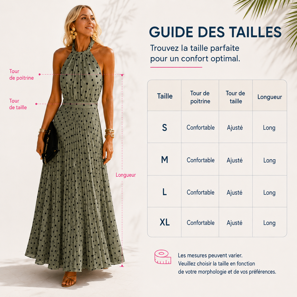 Mia | Robe Maxi à Col Halter à Pois Plissée Sans Dos Bohème