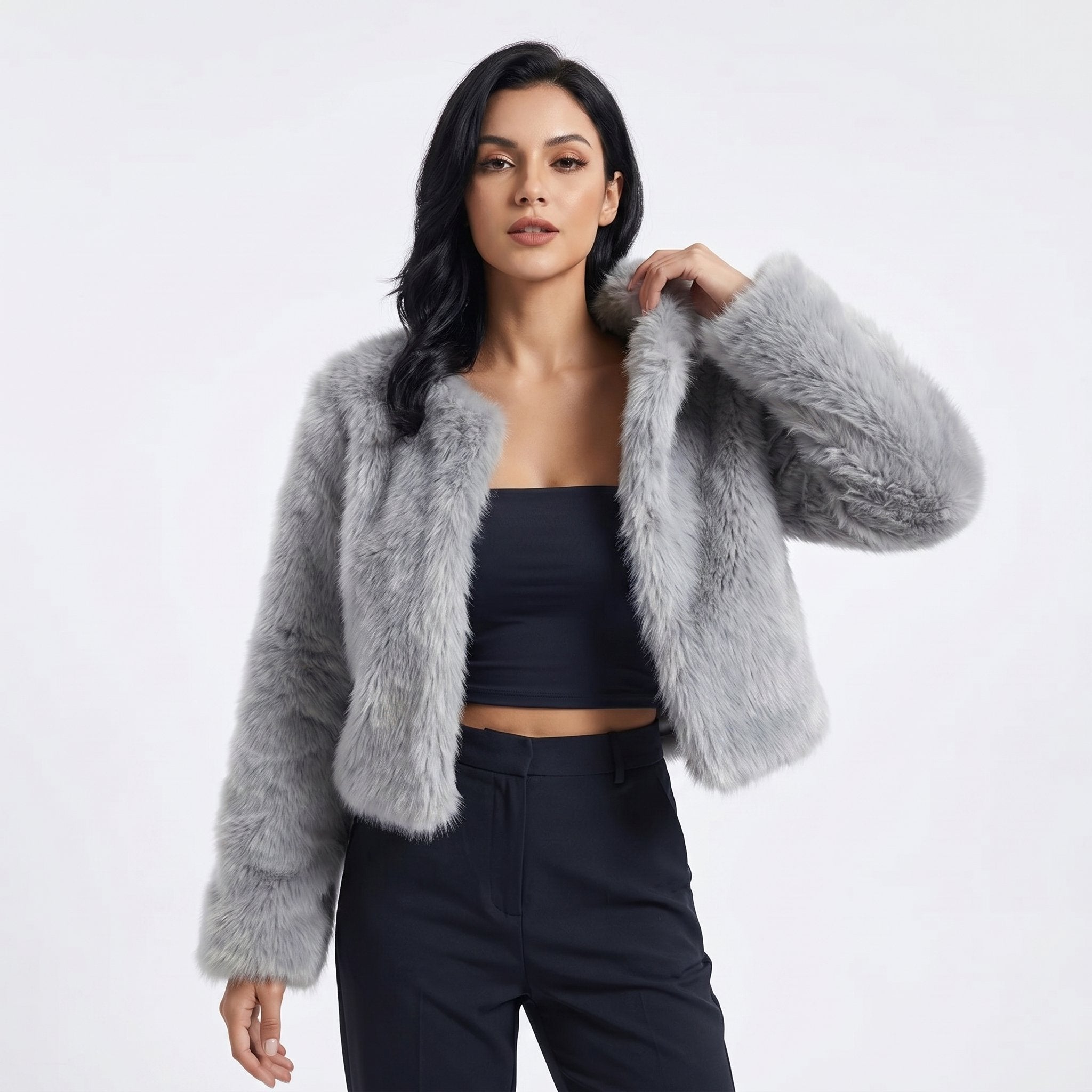 Olivia | Veste courte en tricot en fausse fourrure chaude et confortable