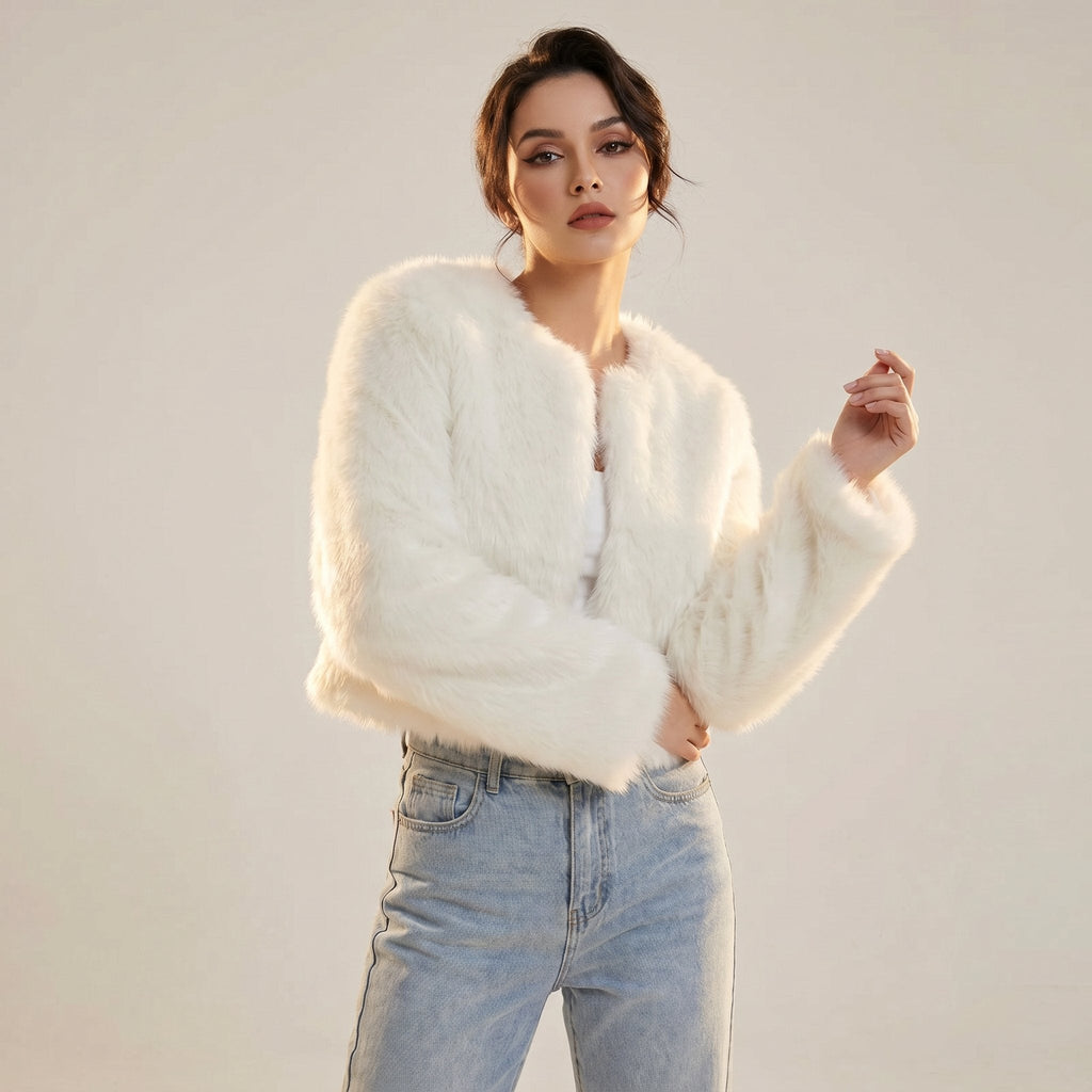 Olivia | Veste courte en tricot en fausse fourrure chaude et confortable