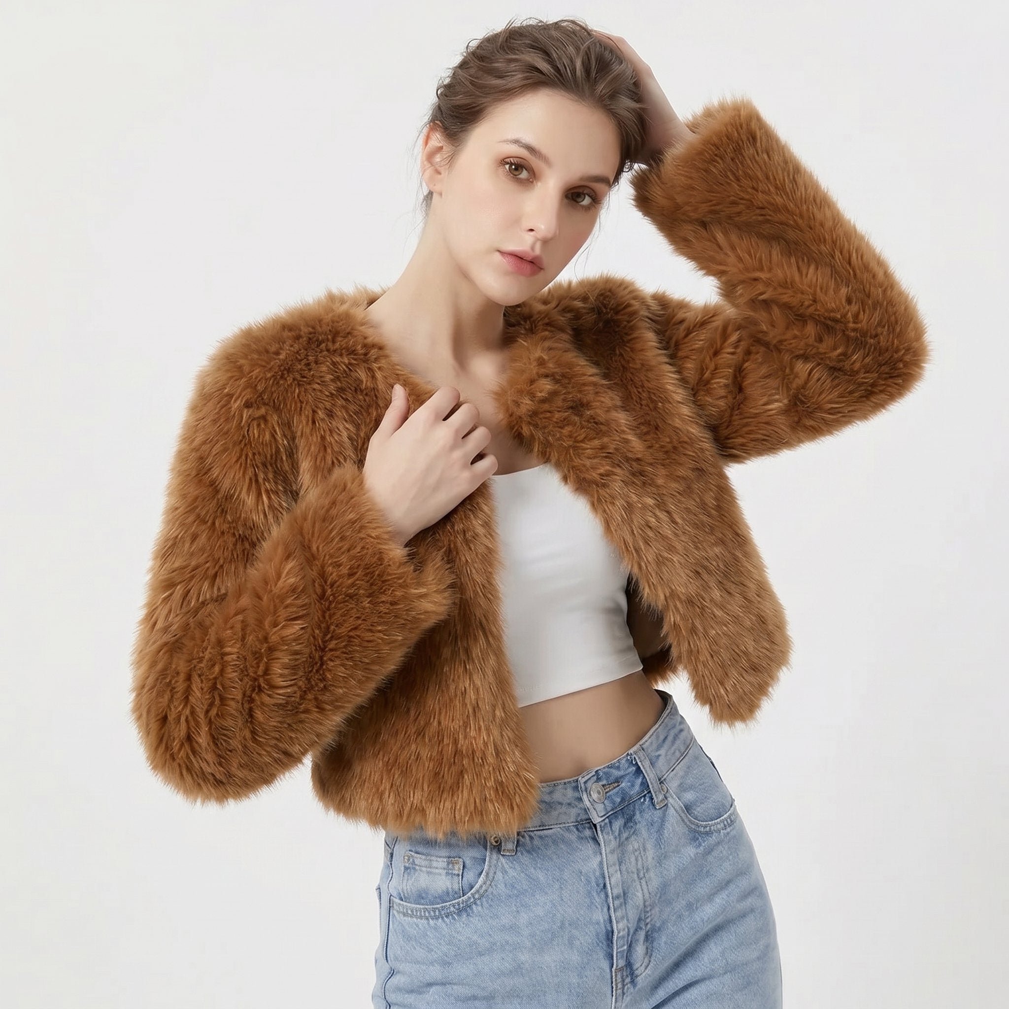 Olivia | Veste courte en tricot en fausse fourrure chaude et confortable