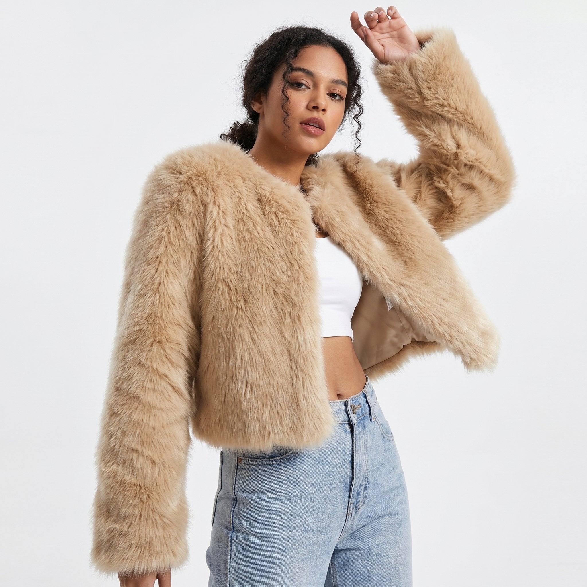Olivia | Veste courte en tricot en fausse fourrure chaude et confortable