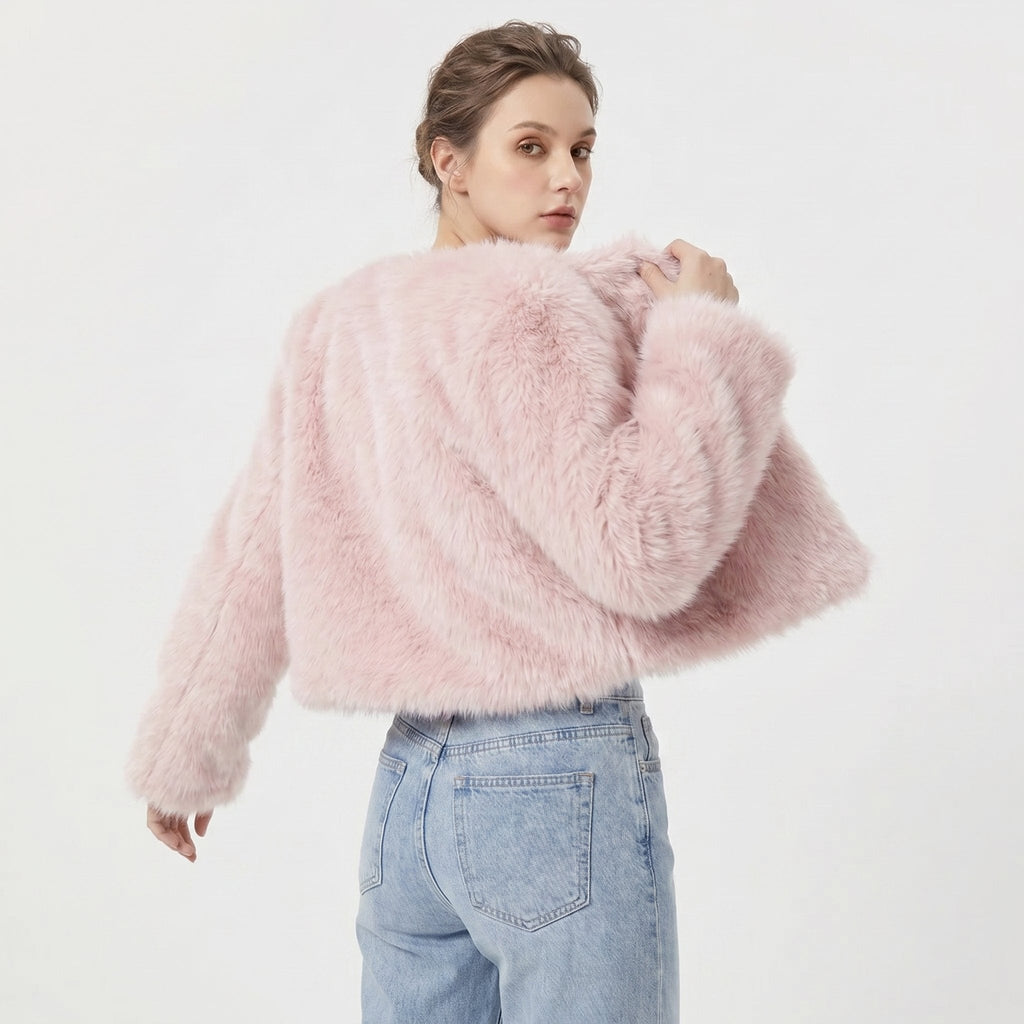 Olivia | Veste courte en tricot en fausse fourrure chaude et confortable