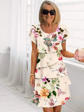 Robe Midi Femme | Robe à Volants Florale avec Manches Papillon