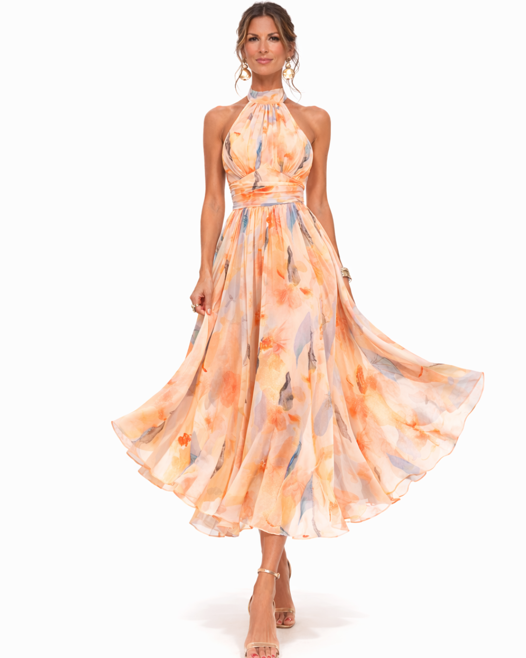 Robe midi femme | Dos nu & imprimé floral