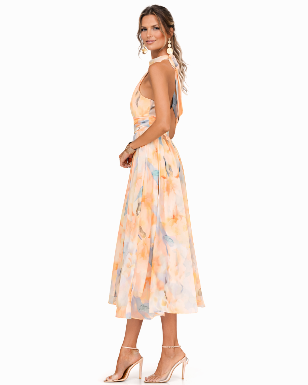 Robe midi femme | Dos nu & imprimé floral