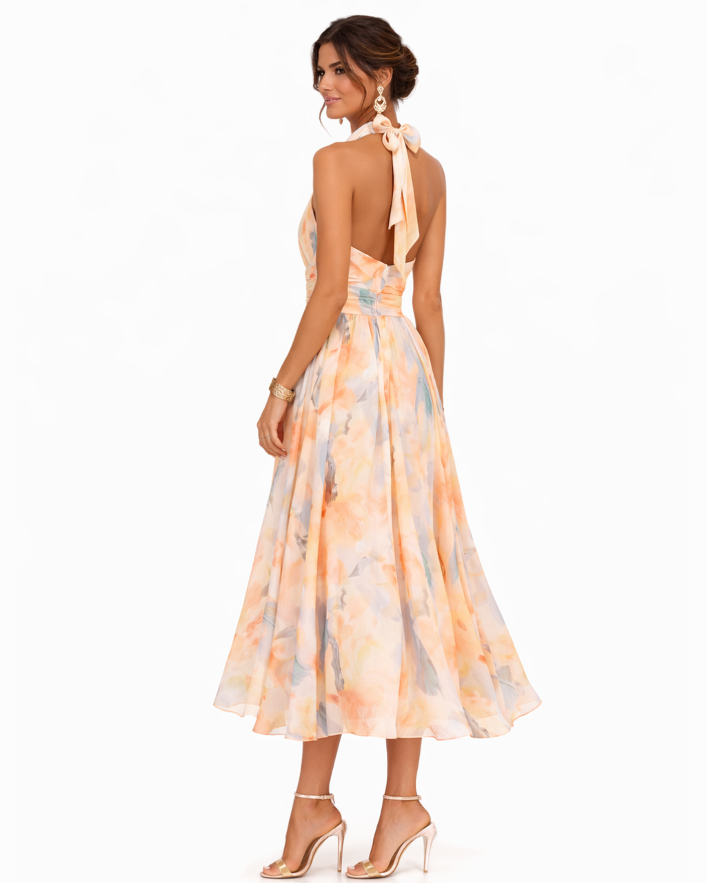 Robe midi femme | Dos nu & imprimé floral