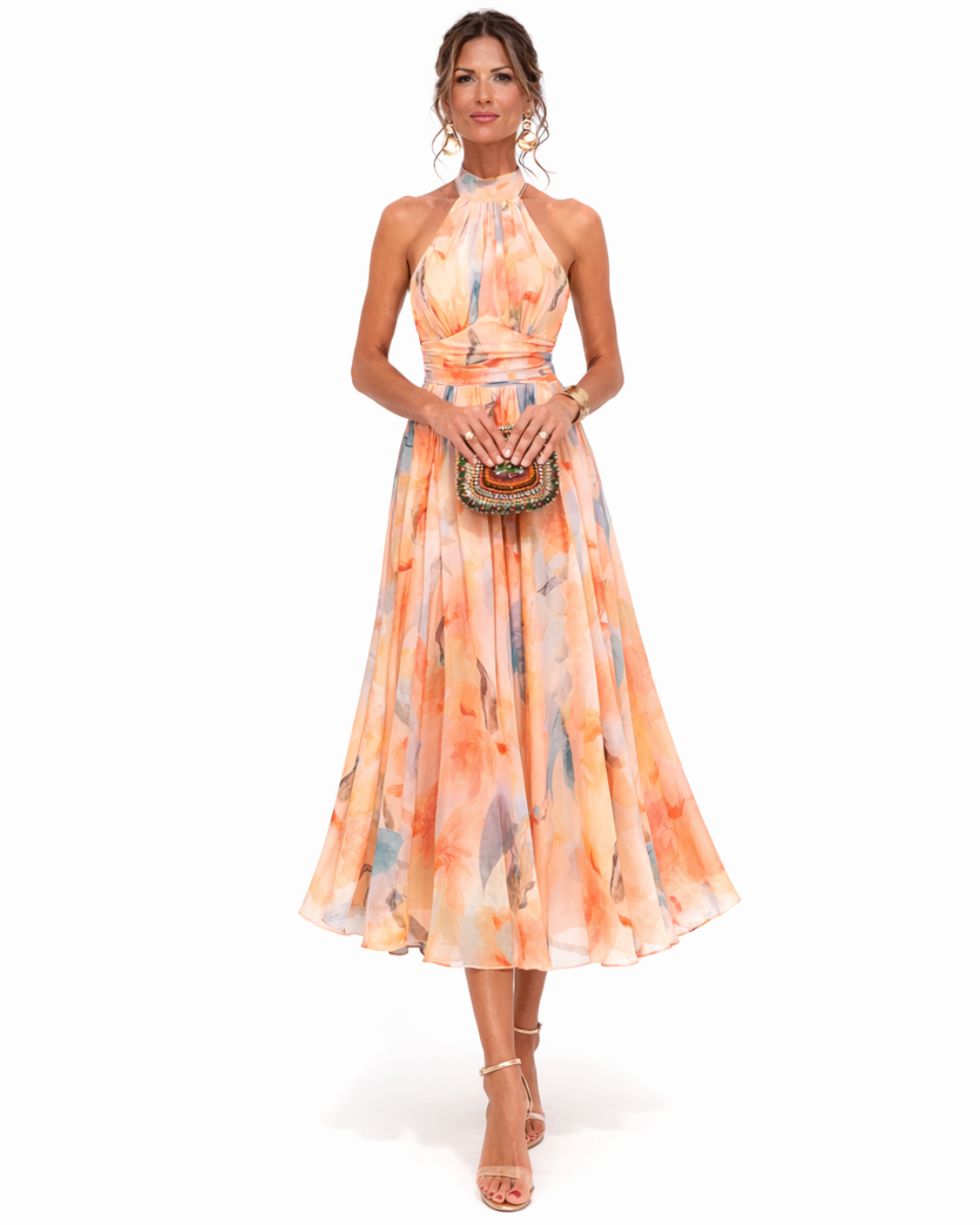 Robe midi femme | Dos nu & imprimé floral