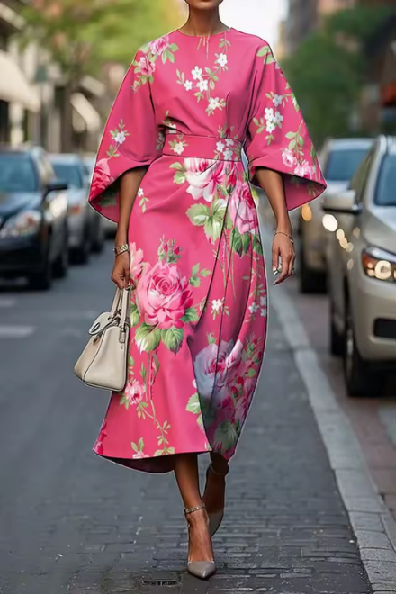Robe Midi Femme | Imprimé Floral Artisanal & Silhouette Élégante de Kimono
