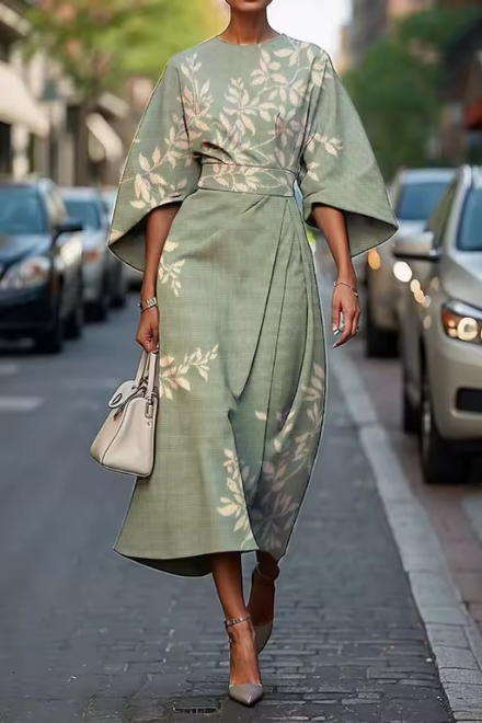 Robe Midi Femme | Imprimé Floral Artisanal & Silhouette Élégante de Kimono