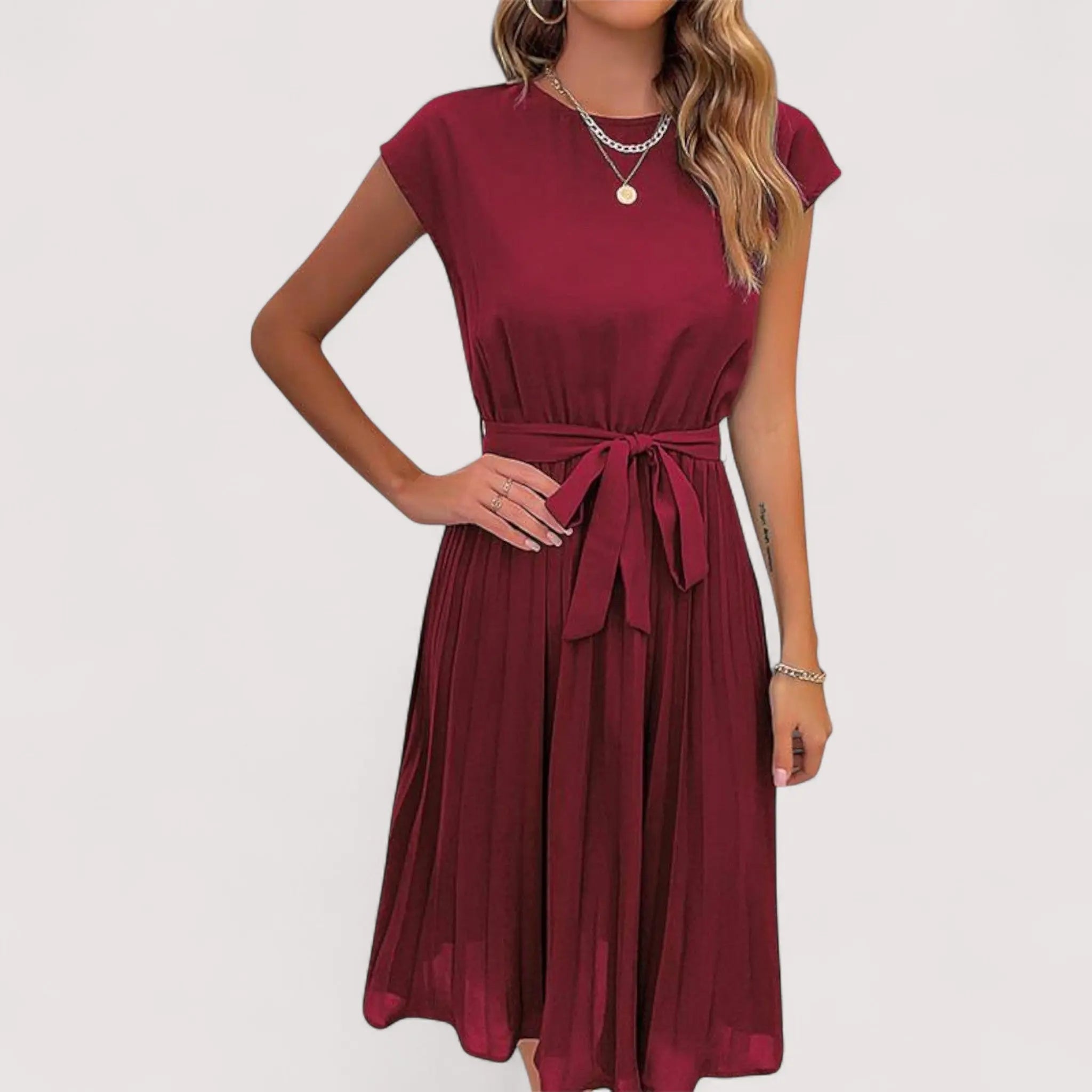 Robe Midi Femme | Plissée & Ceinture Élégante