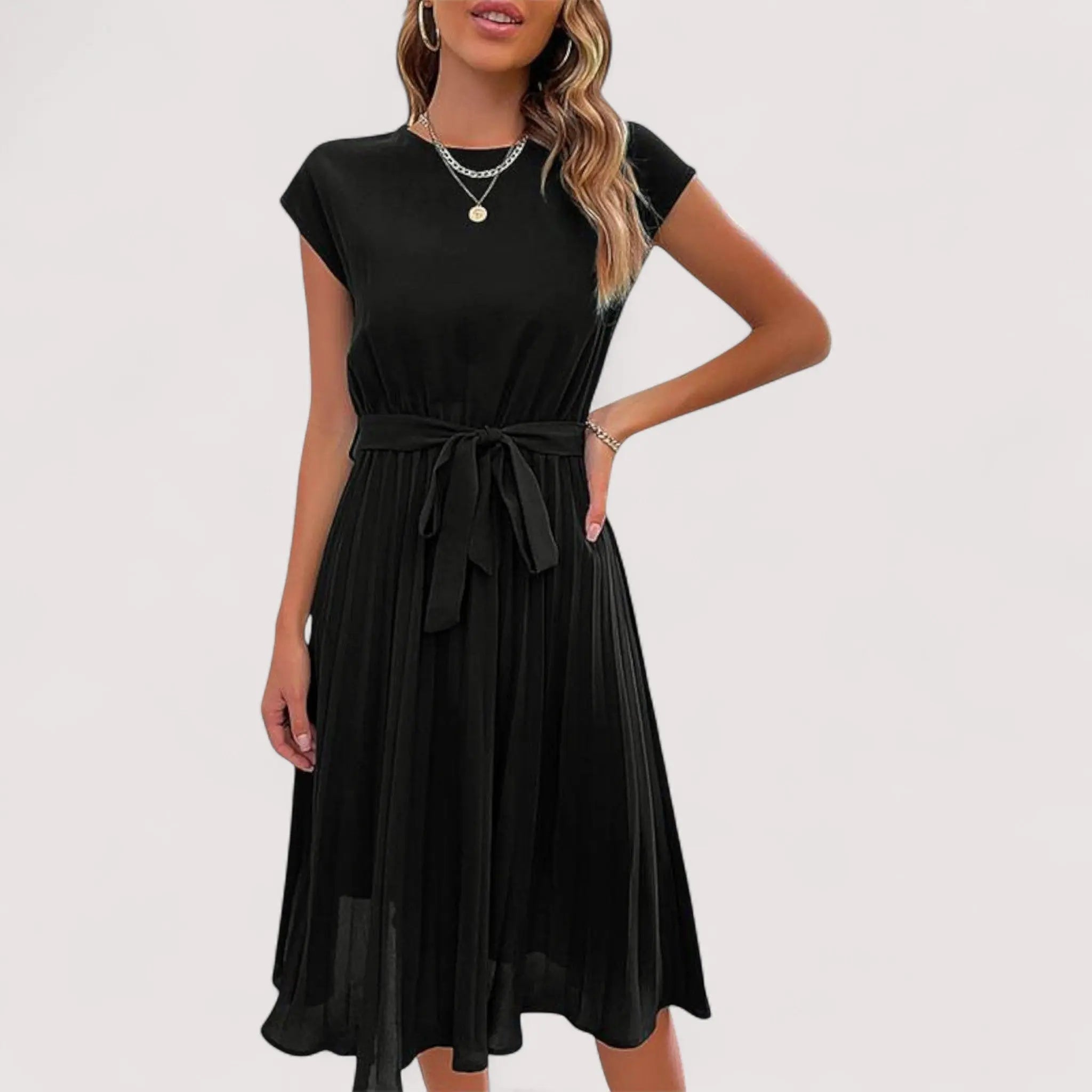Robe Midi Femme | Plissée & Ceinture Élégante
