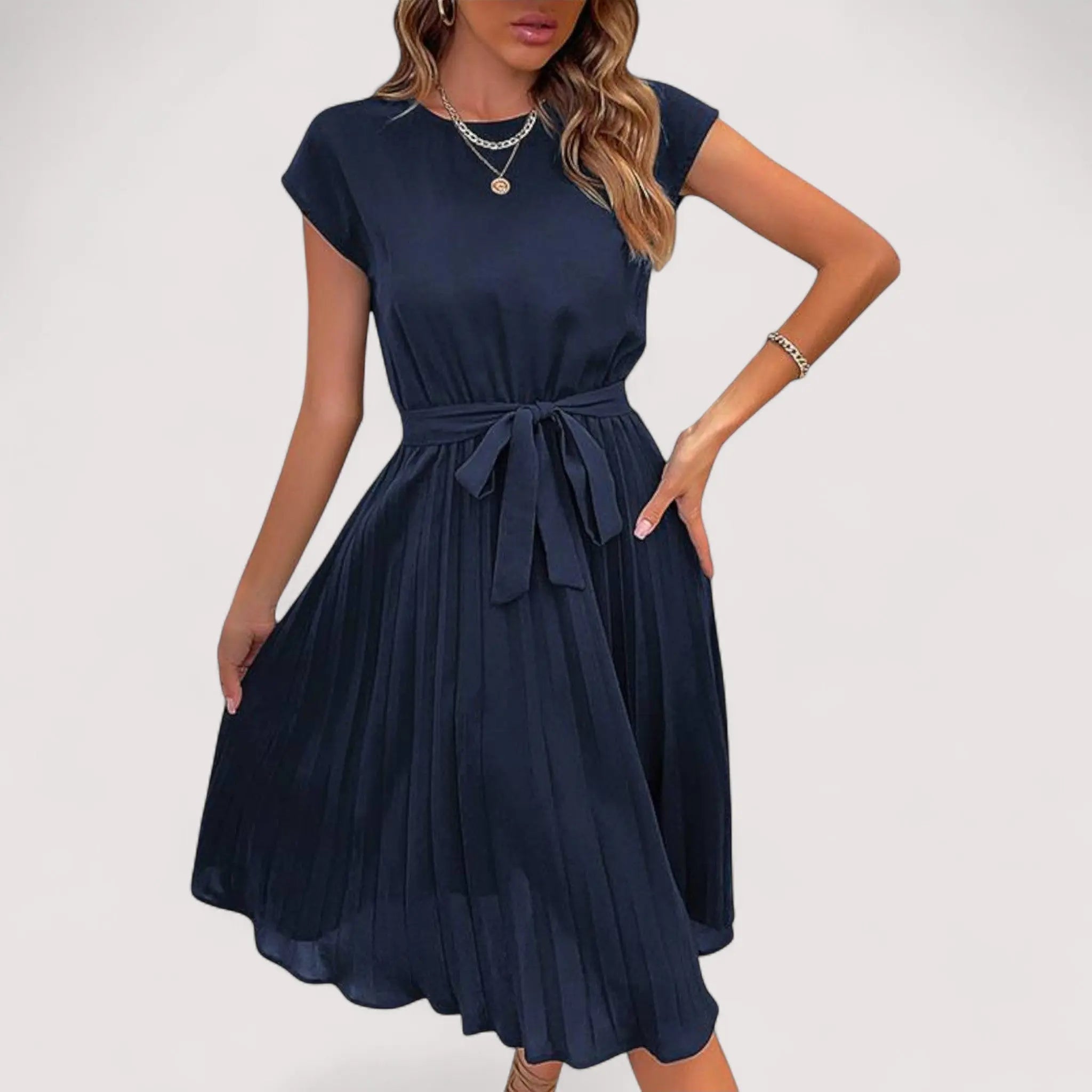 Robe Midi Femme | Plissée & Ceinture Élégante