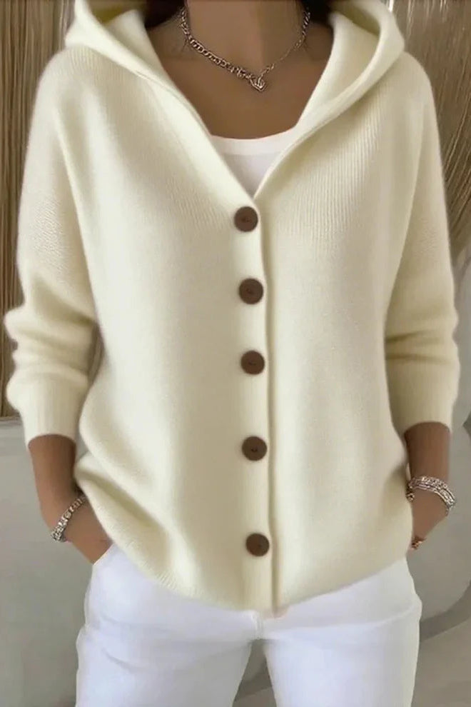 Cardigan à boutons avant avec capuche décontracté