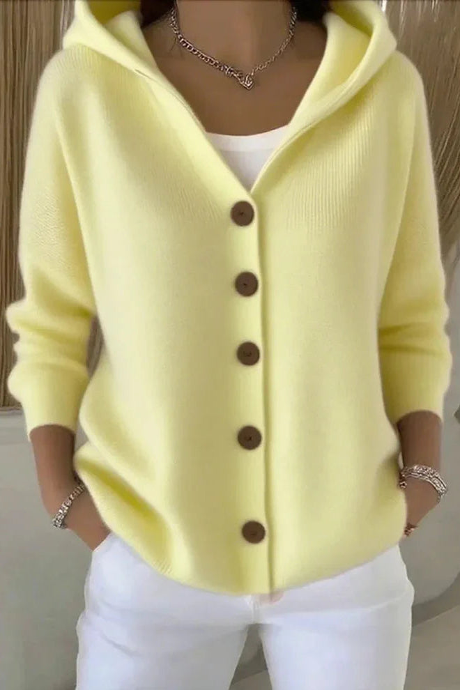 Cardigan à boutons avant avec capuche décontracté