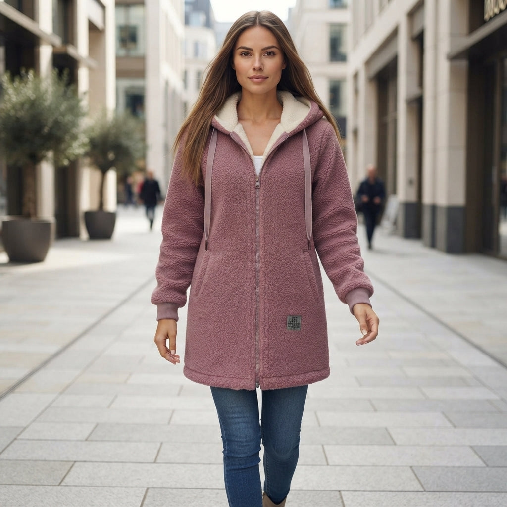 Veste Longue à Capuche et Fermeture Éclair