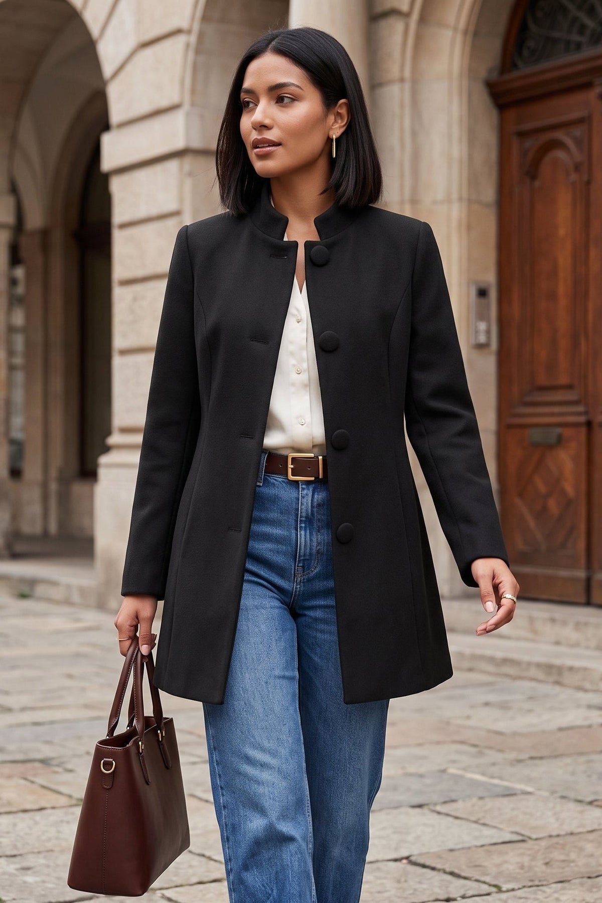 Blazer Long Élégant à Devant Ouvert
