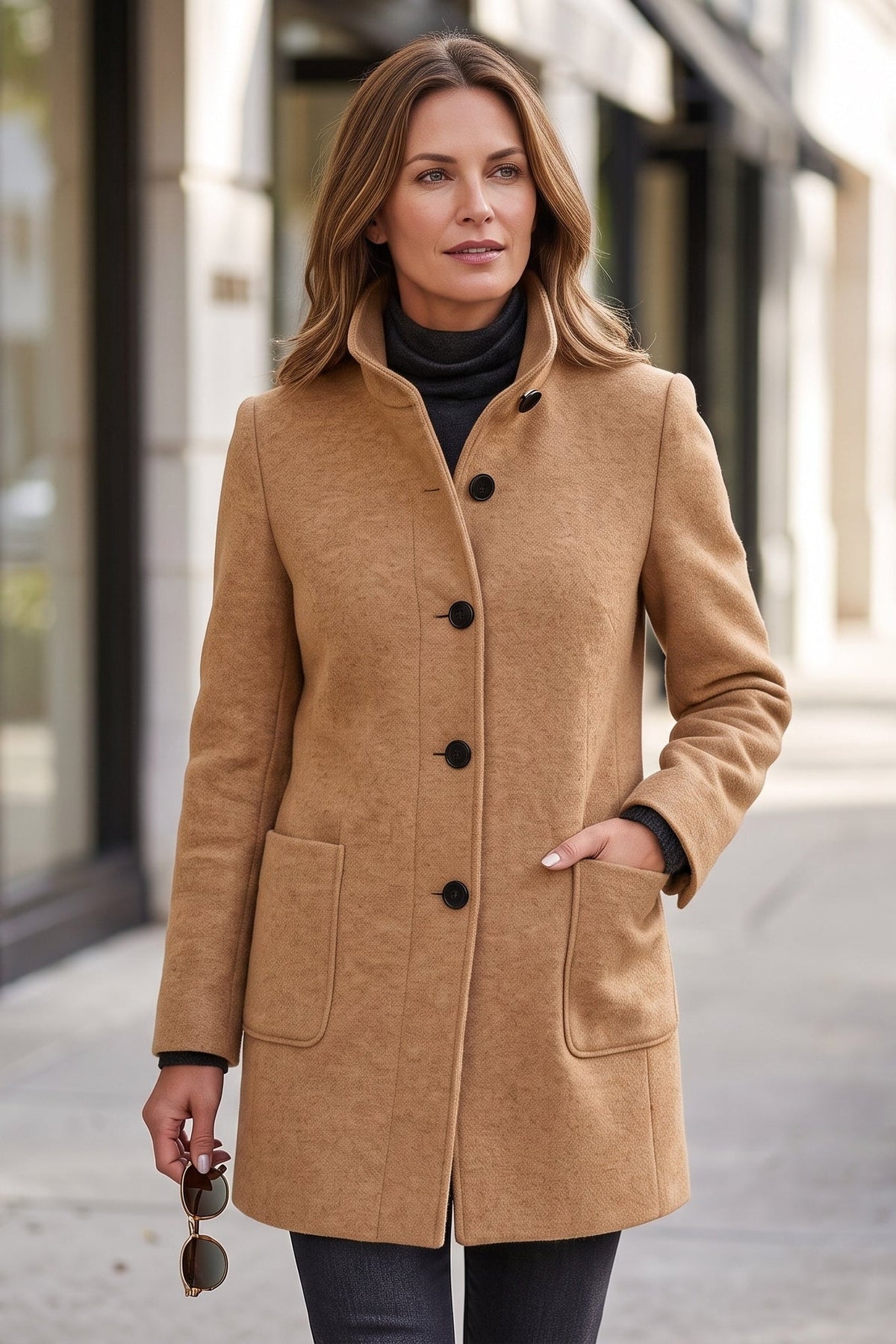 Manteau long à col classique avec boutons élégants
